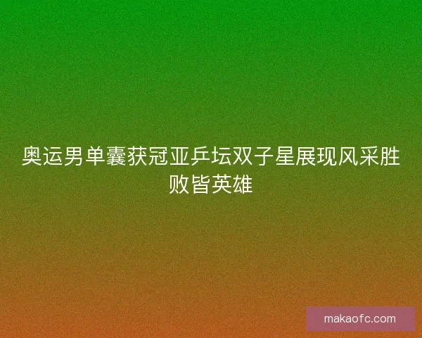 奥运男单囊获冠亚乒坛双子星展现风采胜败皆英雄 奥运男单囊获冠亚乒坛双子星展现风采胜败皆英雄