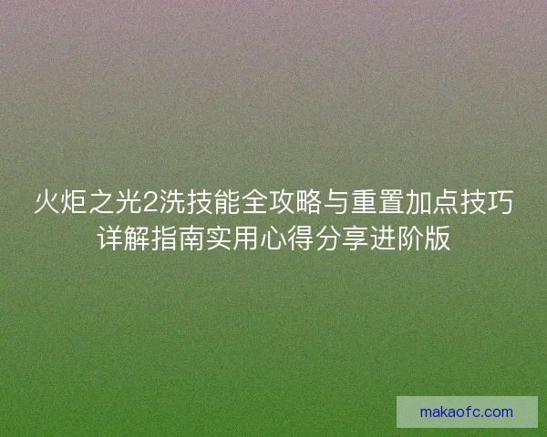 火炬之光2洗技能全攻略与重置加点技巧详解指南实用心得分享进阶版